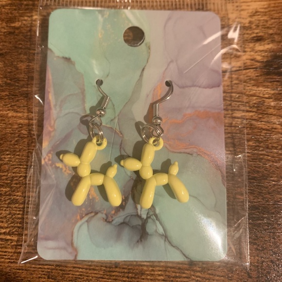 NEW HANDMADE YELLOW BALLOON DOG EARRINGS - Picture 4 of 4
